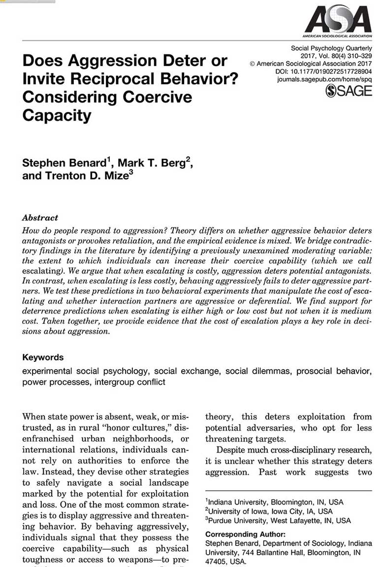 Does Aggression Deter or Invite Reciprocal Behavior? Considering Coercive Capacity