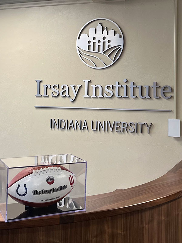 The sign at the Irsay Institute
